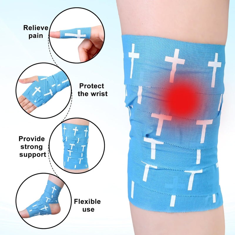 MiniInflat 2 Pcs Christian Cross Athletic Tape Sports Tape 2in x 23ft Religion Jesus Wrist Wrap for Soccer Football Baseball Gymnastics Christian Gift for Good Friday Easter(Blue,Cross) - Image 3